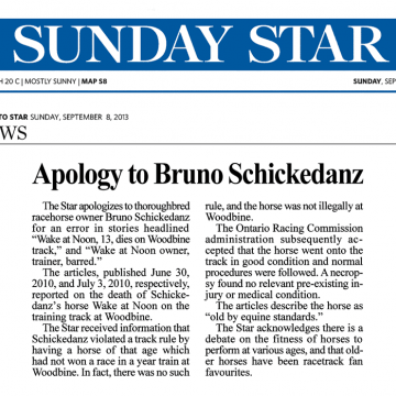 Toronto Star 2013-09-08 - Apology by the Toronto Star to Schickedanz